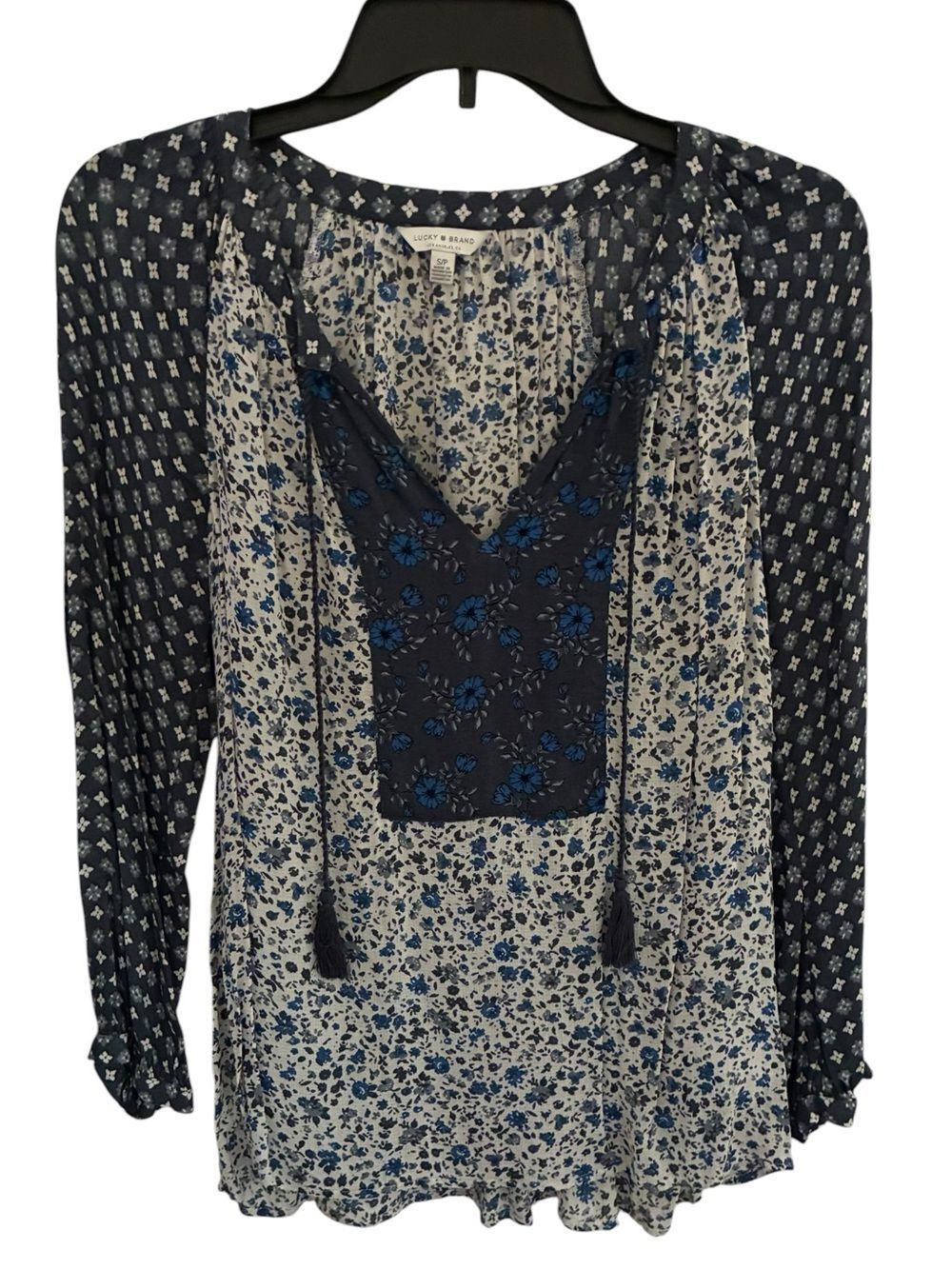 Lucky Brand Navy & White Mixed Floral Peasant Tunic Size S/P